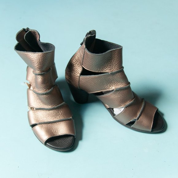 Arche Shoes - Arche Bronze Metallic High Ankle Zip Up Open Toe Gladiator Heels Sz EU 39